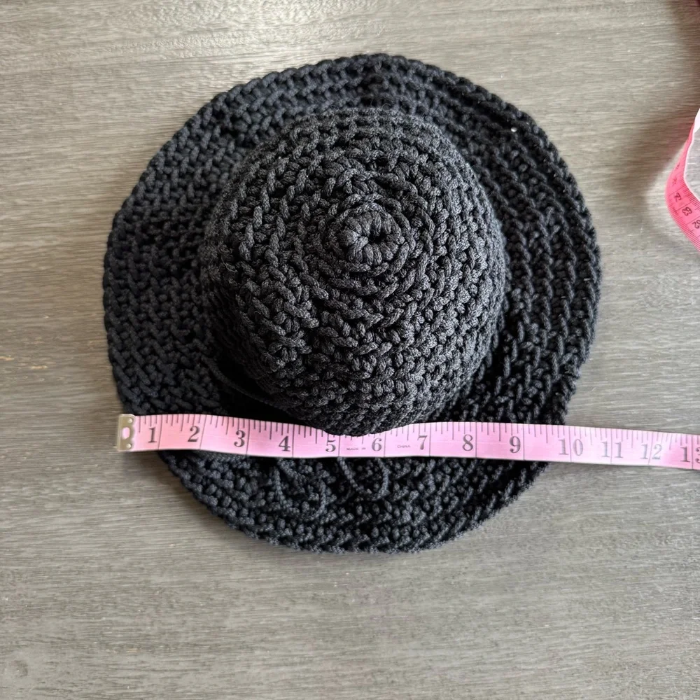 Black Knit Crochet Sunhat Bow Brimmed Hat - Picture 5 of 7